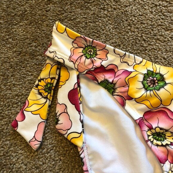 NEW NWOT JAG JEANS Yellow Pink White Tropical Floral Y2K 00s Bikini BOTTOM XL - Picture 2 of 8